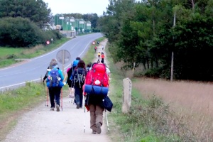 The trail has become much more crowded since leaving Sarria and passing the 100 kilometer marker!